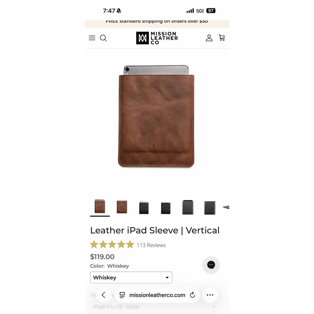 Mission Leather Sleeve Cover Case for Inch iPad Pro Brown Vertical - Picture 7 of 7